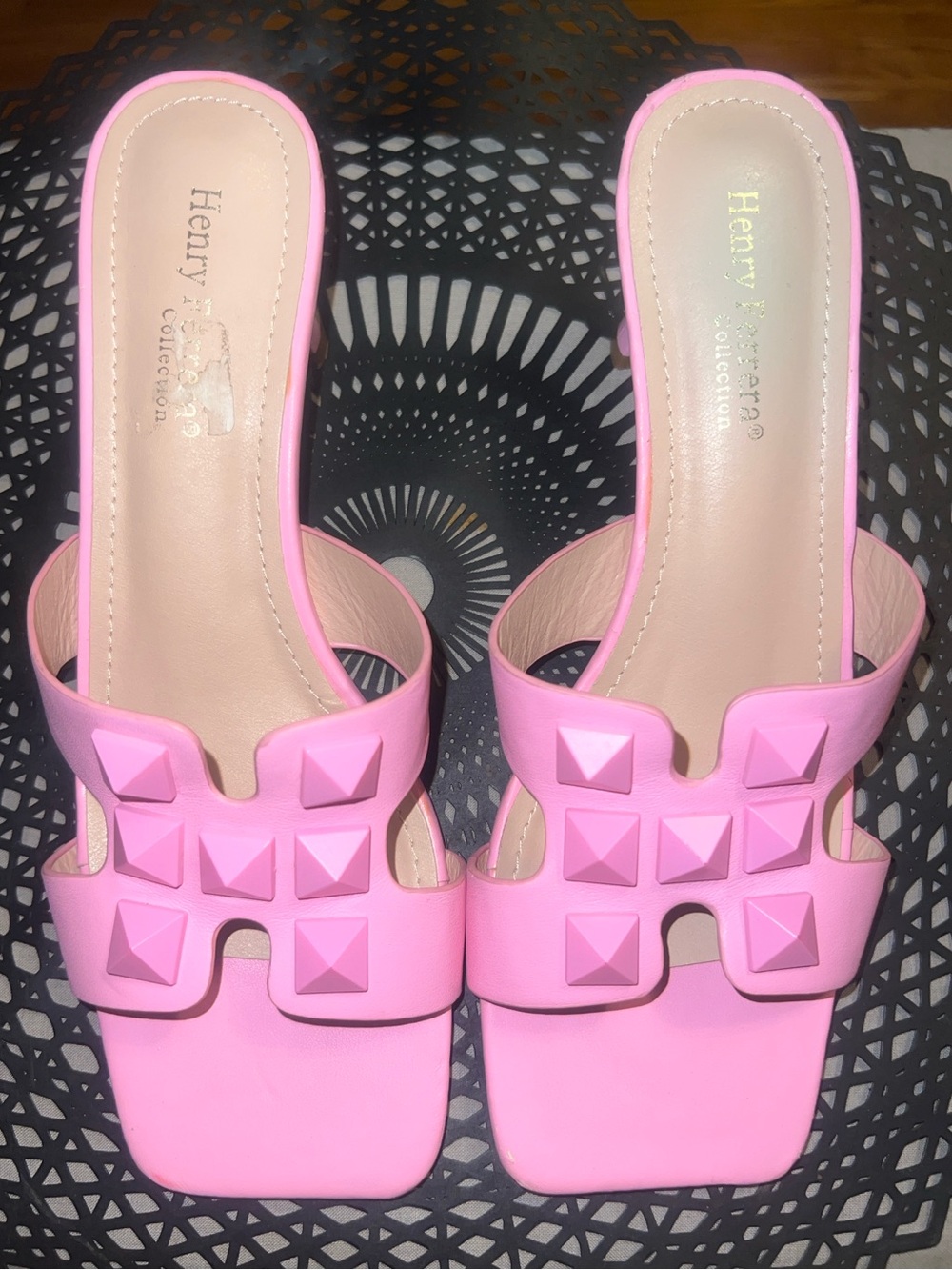 Henry Ferrera Bubblegum Pink Pyramid-Stud Slide Mules